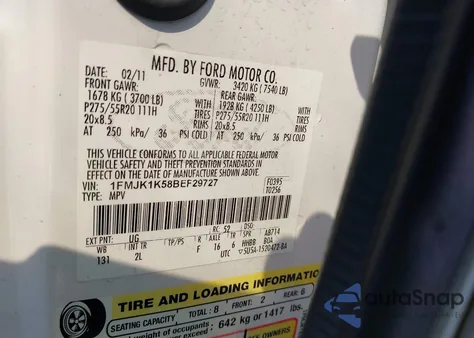 2011 Ford Expedition El Limited z USA, uszkodzony, nr VIN 1FMJK1K58BEF29727